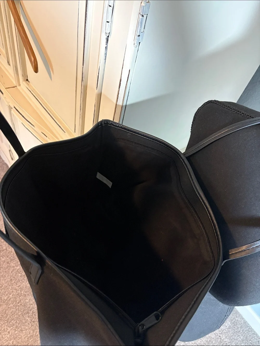 Cleobella Black Canvas Tote with Dark Brown Trim